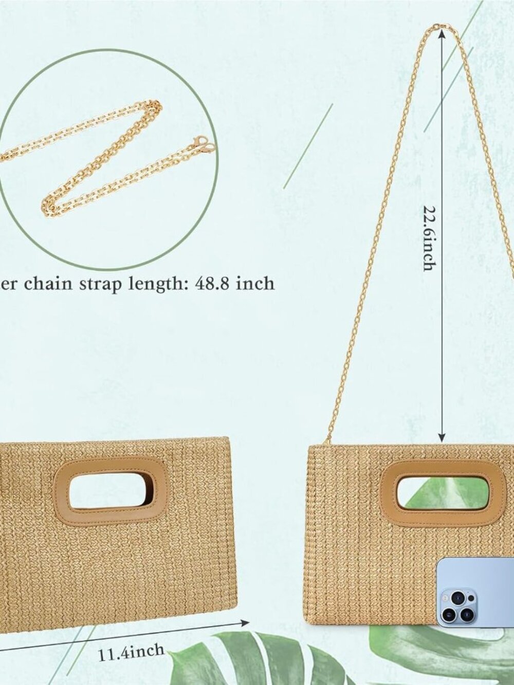 Women Khaki Imported Gold Chain Zipper Shoulder Crossbody Purse - Picture 6 of 6